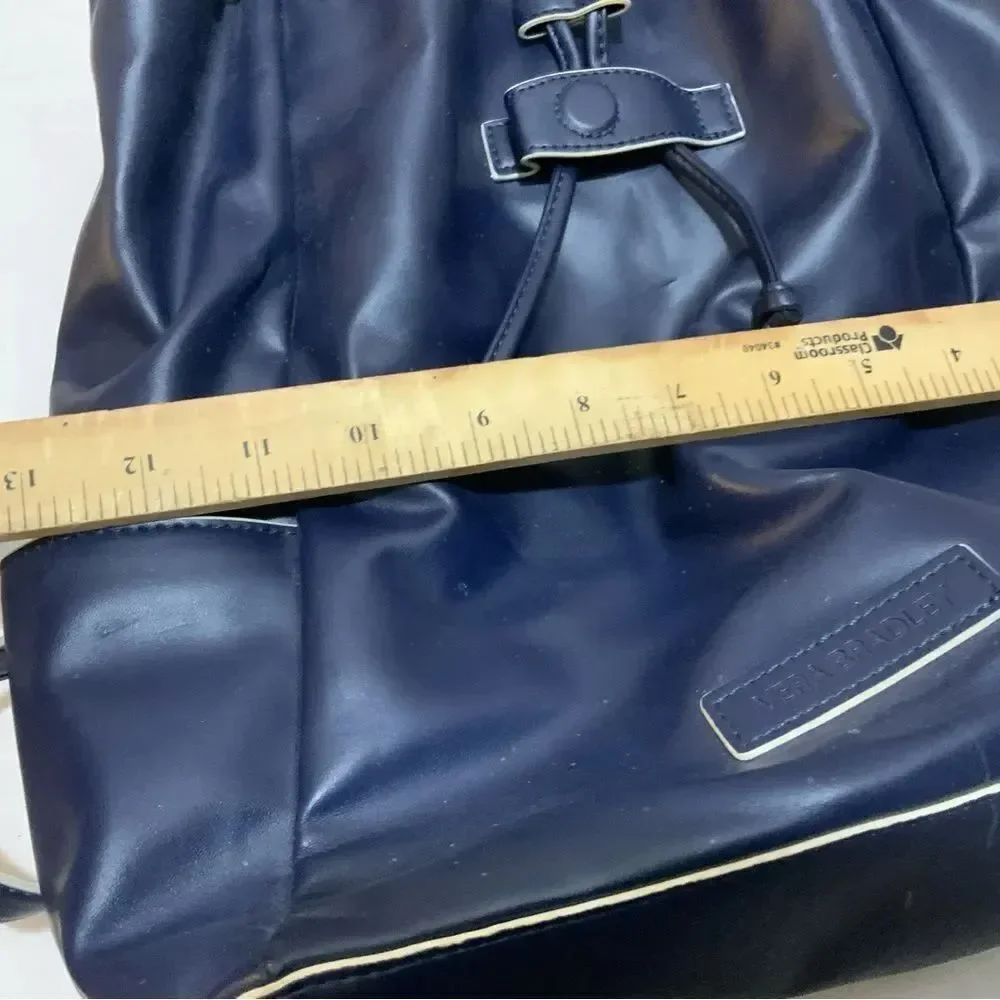 VERA BRADLEY Drawstring Backpack In Navy Blue Faux Leather Vegan